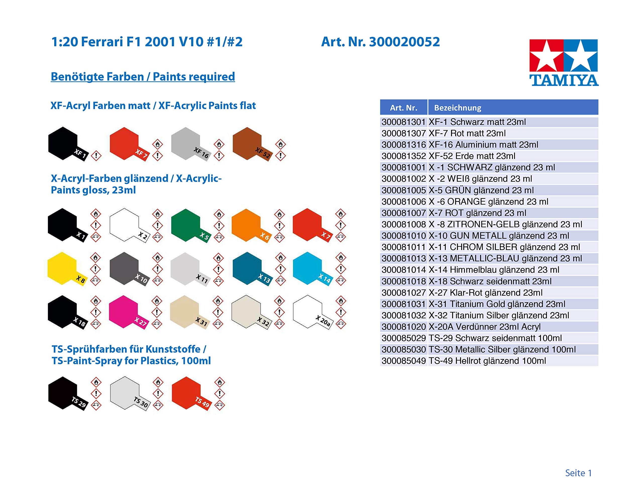 Amazon.com: Ferrari F2001 Formula 1 1/20 Tamiya : Arts, Crafts